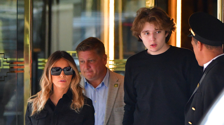 Melania and Barron Trump leaving Trump Tower