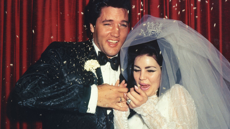 Elvis and Priscilla Presley flower shower