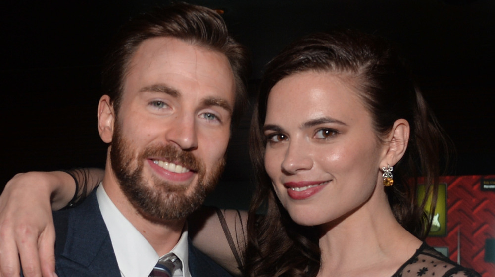 Chris Evans with Hayley Atwell smiling