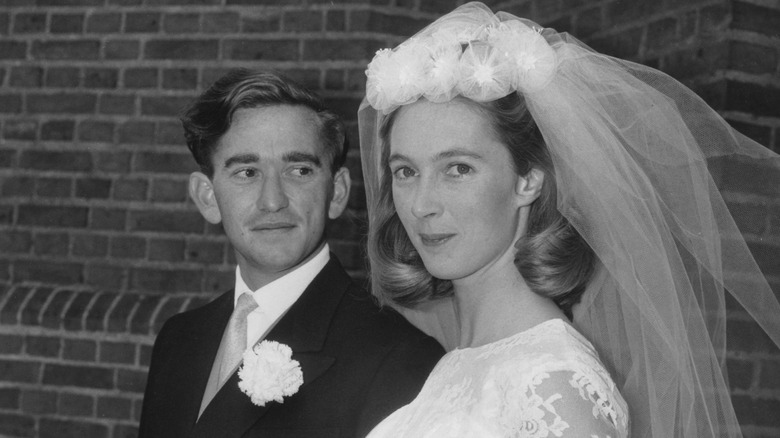 Hugo van Lawick and Jane Goodall at the 1964 wedding in London