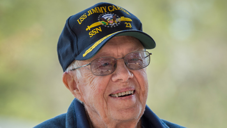 Jimmy Carter wearing navy hat