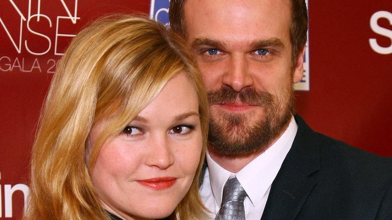 Julia Stiles and David Harbour pose on the red carpet together