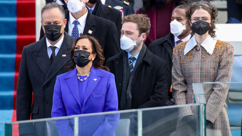 The Harris-Emhoff family wearing masks at the inauguration