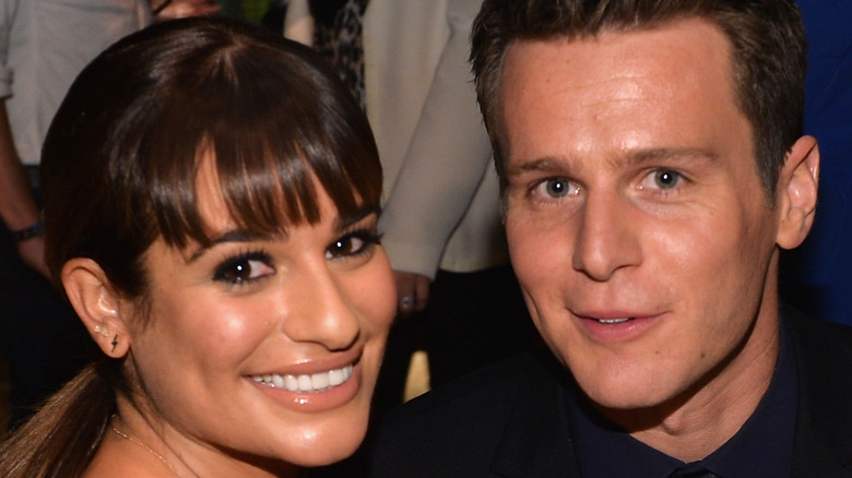 Lea Michele and Jonathan Groff at an event 