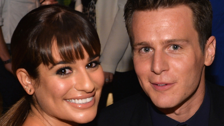 Lea Michele and Jonathan Groff at an event