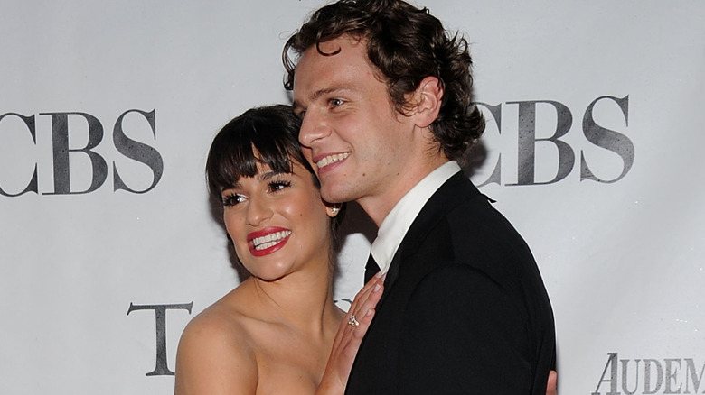 Lea Michele and Jonathan Groff at event