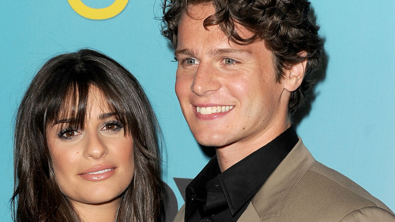 Lea Michele and Jonathan Groff at Glee event