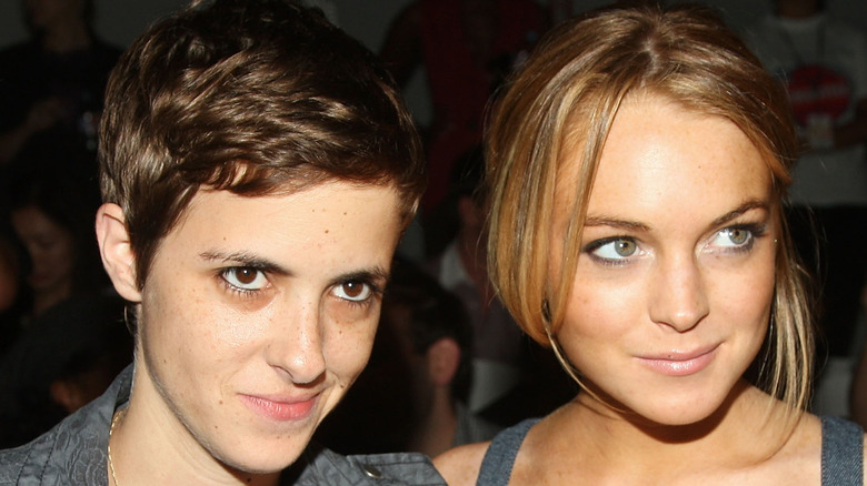 Lindsay Lohan and Samantha Ronson pose together at an event