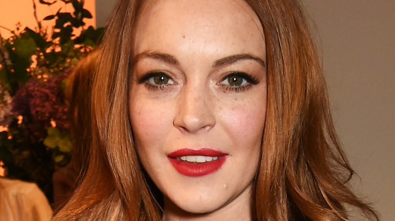 Lindsay Lohan wearing red lipstick