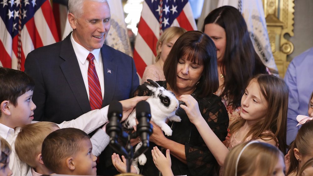 The Vide Presidnet and Second Lady hold Marlon Bundo 