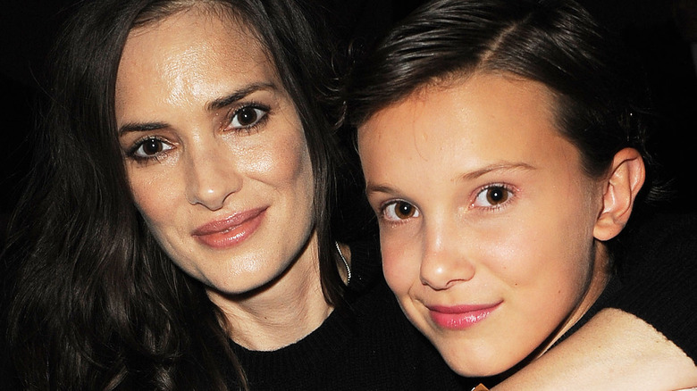 Winona Ryder and Millie Bobbie Brown smiling