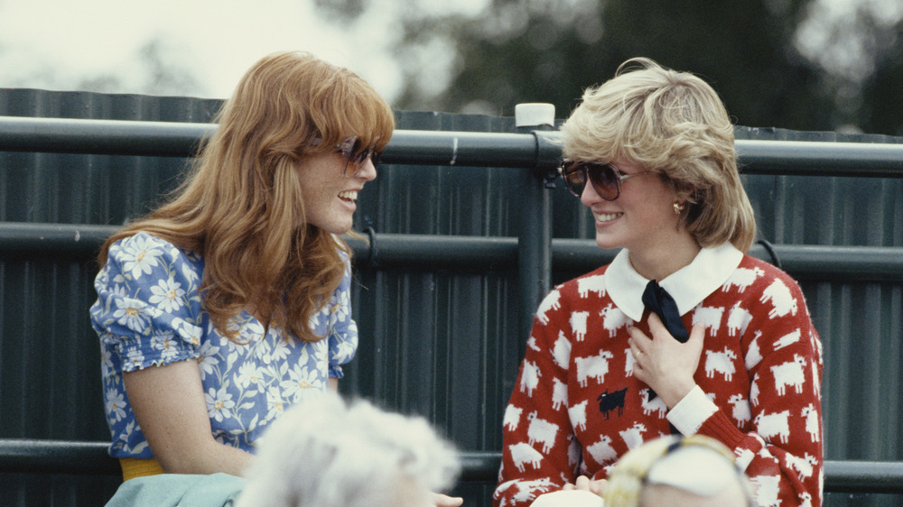 Sarah Ferguson and Princess Diana wearing colorful tops