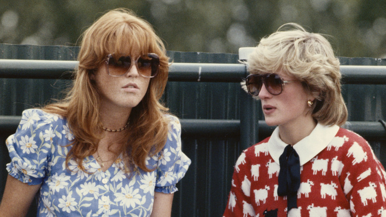 Sarah Ferguson and Princess Diana wearing sunglasses
