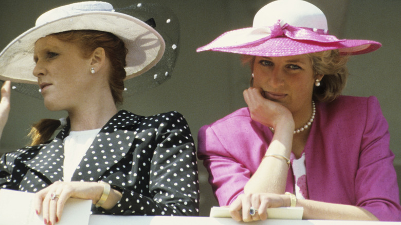 Sarah Ferguson and Princess Diana looking away from each other