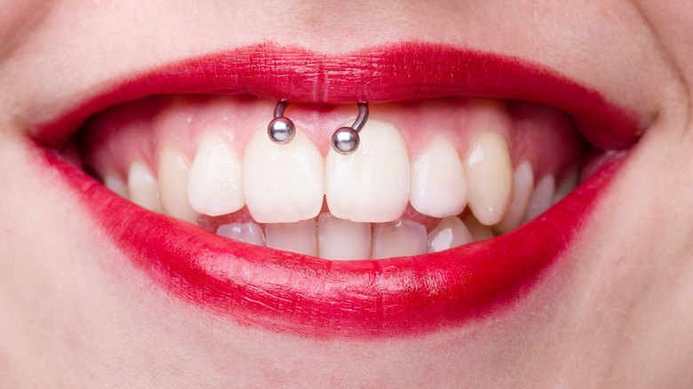 smiley piercing close-up