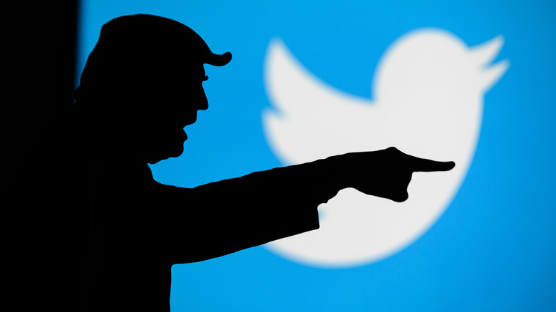 Silhouette of Donald Trump pointing