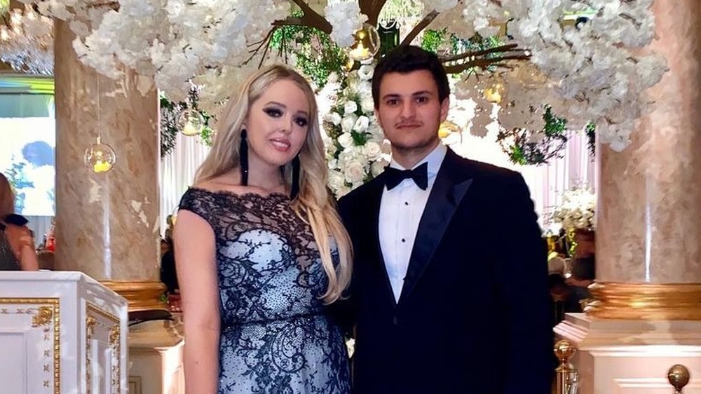 Tiffany Trump and her fiancé Michael Boulos pose in their finery