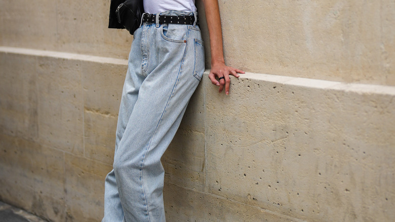 Woman with mom jeans