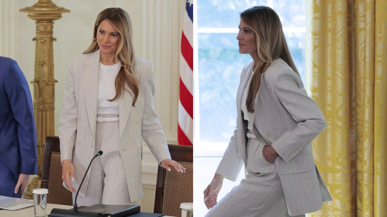 U.S. first lady Melania Trump arrives for a meeting of the White House Task Force on Artificial Intelligence Education in the East Room of the White House on September 4, 2025 in Washington, DC (2025)