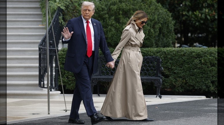 U.S. President Donald Trump and first lady Melania Trump depart the White House en route to London on September 16, 2025 in Washington, DC (2025)