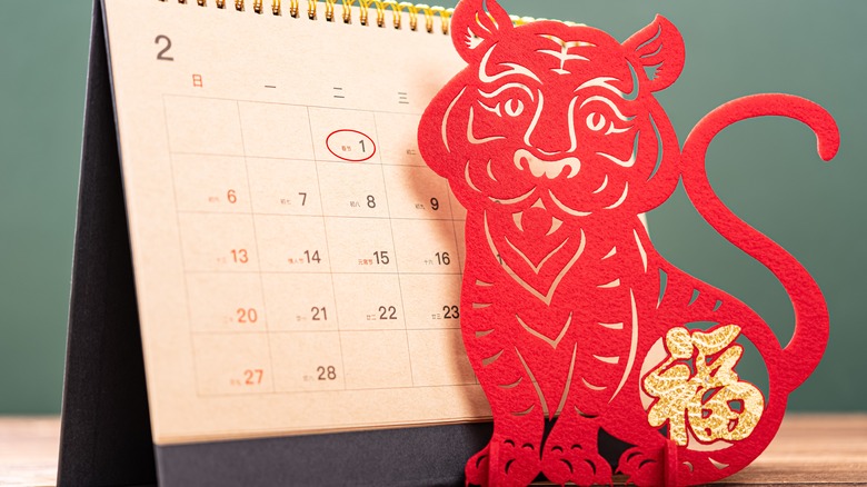 Red tiger and calendar