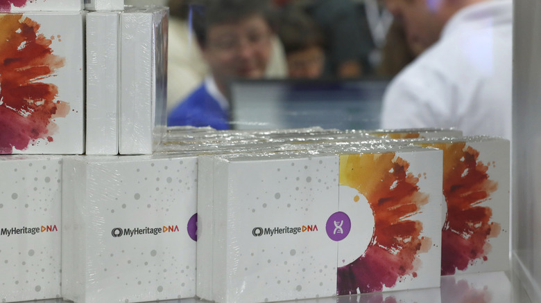 A stack of DNA testing kits