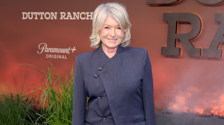 Martha Stewart at Dutton Ranch event in coat with odd buttons