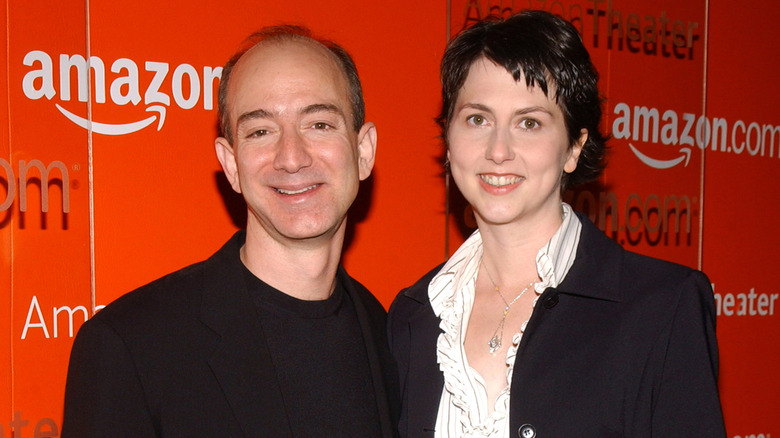 A photo of a young Jeff Bezos and MacKenzie Scott arriving at an Amazon event