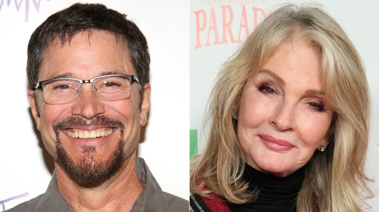 A split image of Peter Reckell and Deidre Hall posing at events