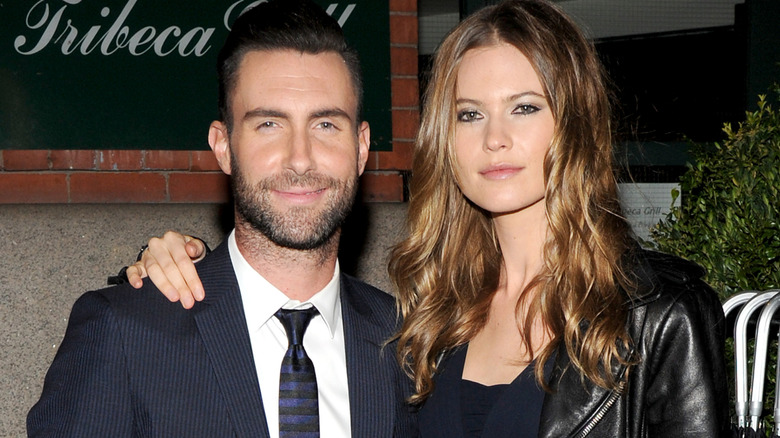 Musician Adam Levine (L) and model Behati Prinsloo attend the CHANEL Dinner in honor of the 2014 Tribeca Film Festival closing night film "Begin Again" at Tribeca Grill on April 26, 2014 in New York City.