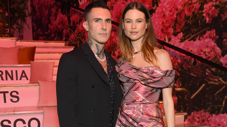 Co-founders, Adam Levine and Behati Prinsloo, host CALIROSA Tequila's launch party at Ysabel in Los Angeles on November 18, 2021 in West Hollywood, California. CALIROSA is poised to redefine the spirits category with its unparalleled craftsmanship, uniquely smooth taste, and the blending of two time-honored beverage making processes - Jalisco's tequila craftsmanship and California winemaking - resulting in an award-winning line of red-wine barrel aged tequilas.