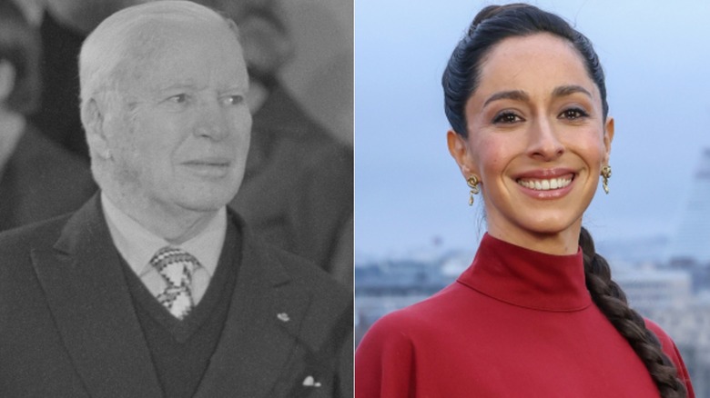 Split image of Charlie Chaplin in 1970 and Oona Chaplin in 2025
