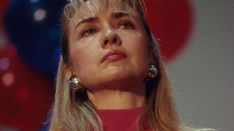 Hillary Clinton looking up