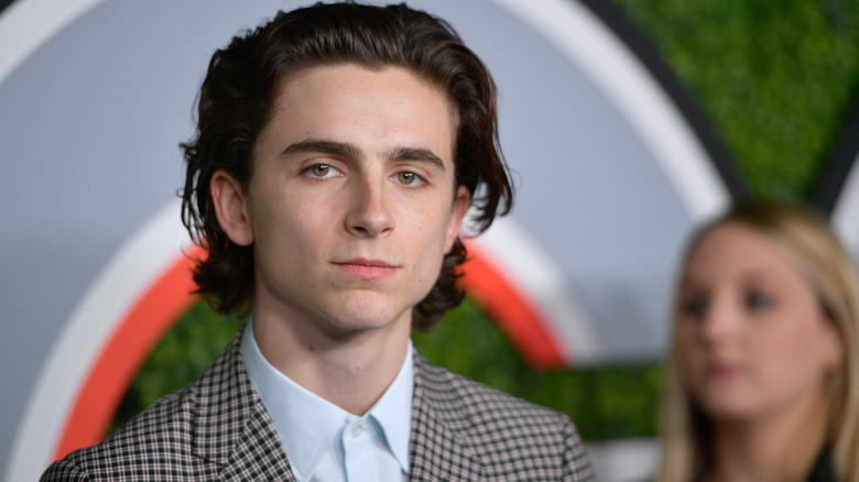 Timothée Chalamet with brushed back hair