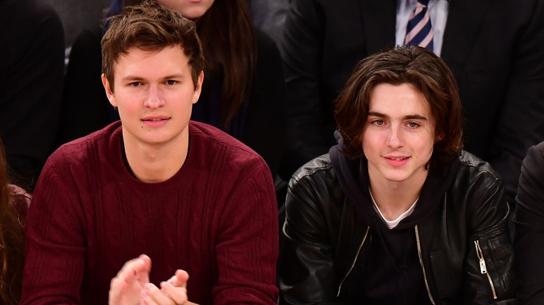 Timothée Chalamet with Ansel Elgort in red sweater