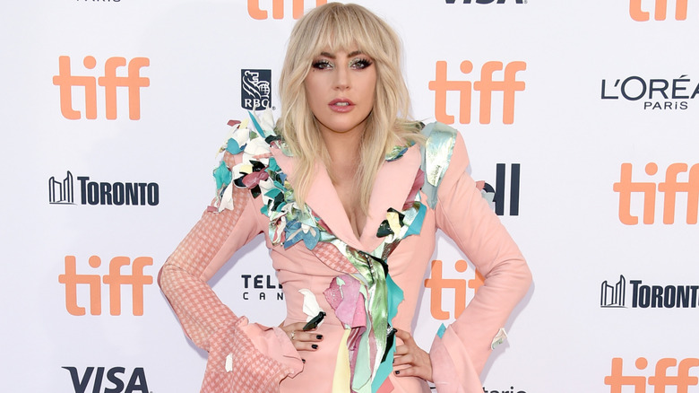 Lady Gaga wearing pink at the premiere of Gaga: Five Foot Two