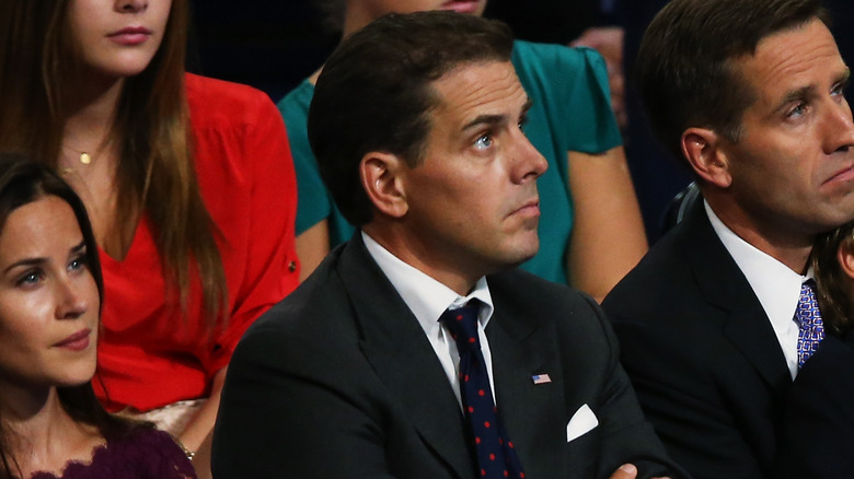 Beau Biden, Hunter Biden, and Ashley Biden watch as Joe Biden delivers speech