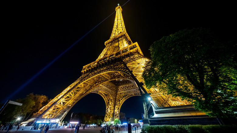 The Eiffel Tower lit up at night