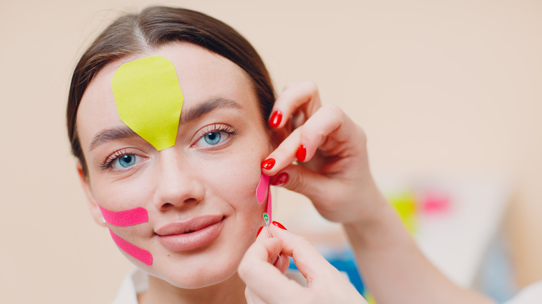 woman face tape
