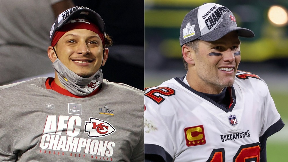 Patrick Mahomes and Tom Brady both in uniform