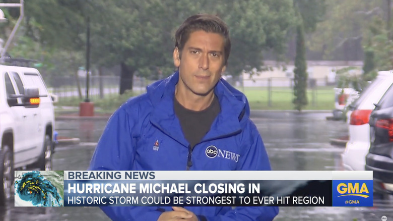 David Muir reporting in the rain from Florida during Hurricane Michael
