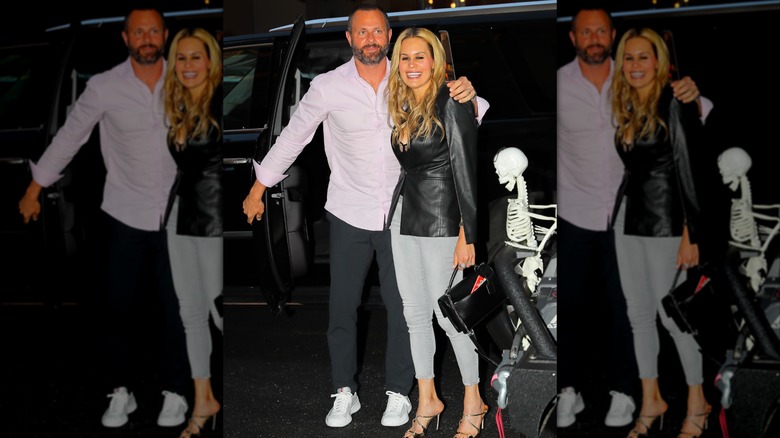 Jackie Goldschneider and husband Evan Goldschneider are seen arriving at WWHL studios on May 17, 2022 in New York City.