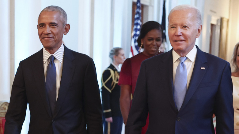 Barack Obama and Joe Biden walking together