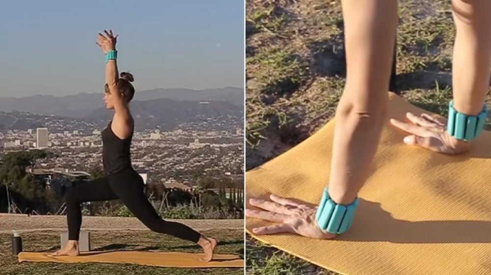 Split image of woman using Bala Bangles during yoga