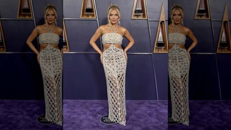 Megan Moroney posing in crocheted dress