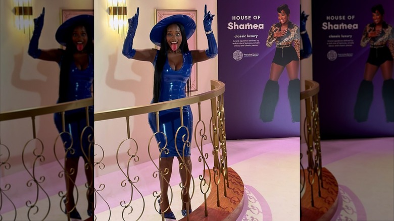 Shamea Morton sticking her tongue out