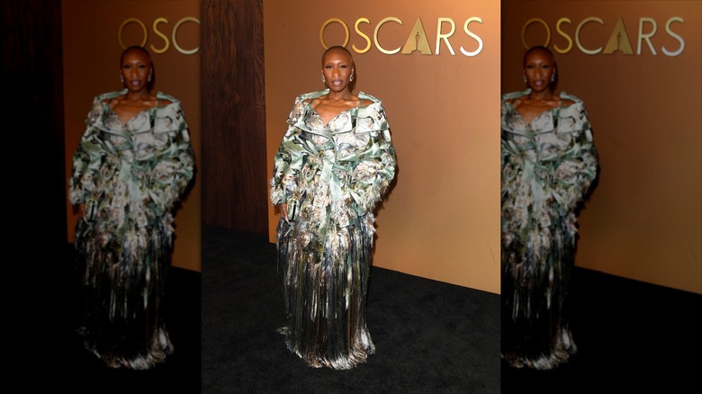Cynthia Erivo in a colorful dress on the carpet for the Governors Awards