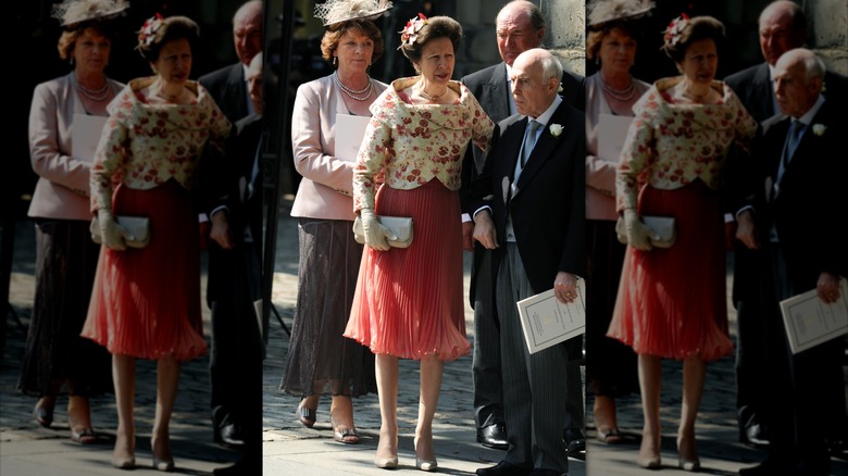 Prince Anne walking at Zara Tindall's wedding