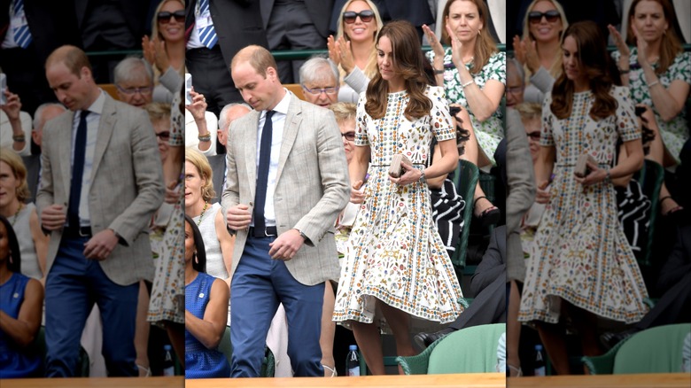 Prince William and Princess Catherine walking in the stands at Wimbledon