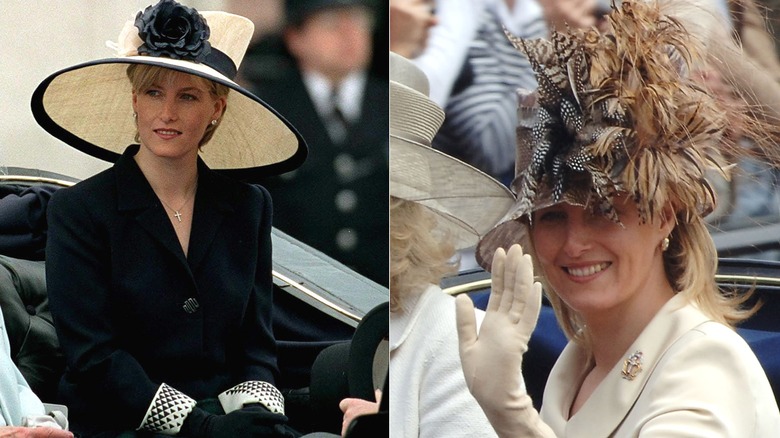 Duchess of Edinburgh in black dress/feathered hat at Trooping the Colour